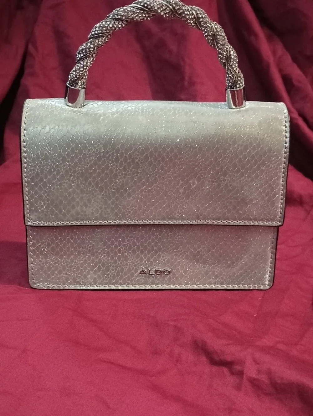 ALDO Silver Textured Top-Handle Satchel Like New Stylish Sparkles Unique Fun